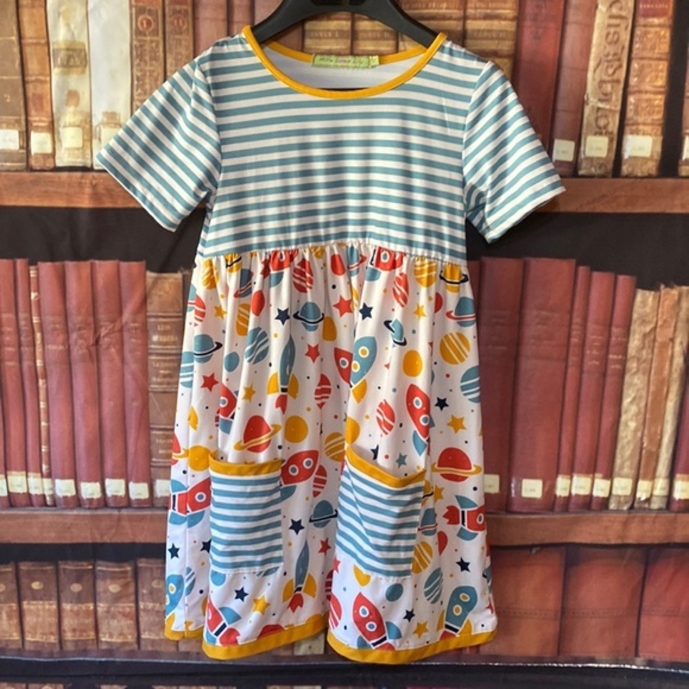 Millie Loves Lily Space Rocket Dress Girls Pocket Dress Boutique 8
